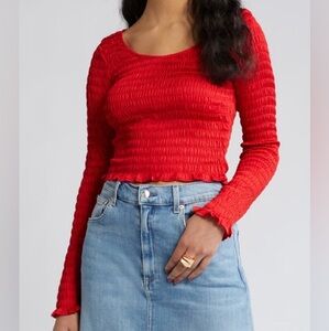 NWOT Smocked Scoop Neck Crop Top in Red Goji by Open Edit